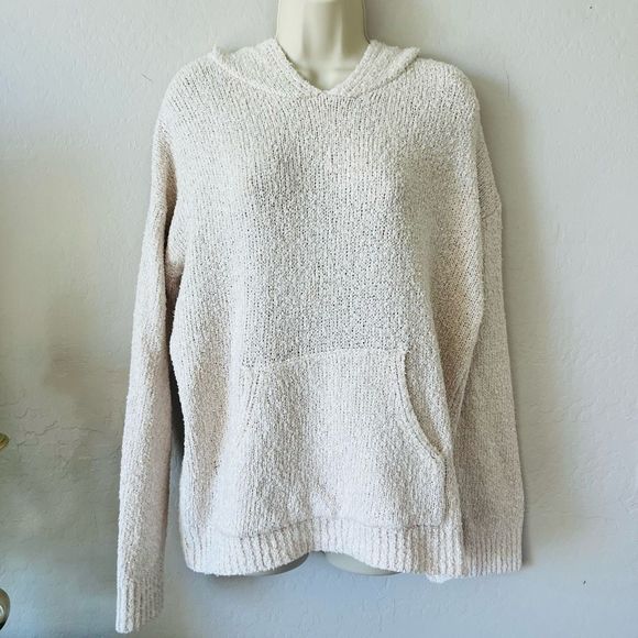 Marled Sweaters - Marled Hooded ivory popcorn knit sweater kangaroo pocket size L